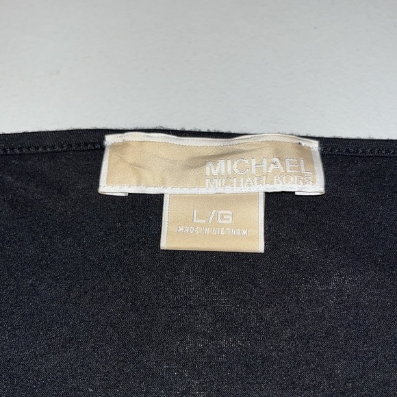 Micheal Kors size large black 3/4 sleeve fringe top ,draped neckline banded hem - Picture 6 of 13